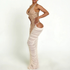 Sexy Elegant Fashionable High Slit Mesh Stitching Ruffle Sequin Halter Neck Gown by Ragazza