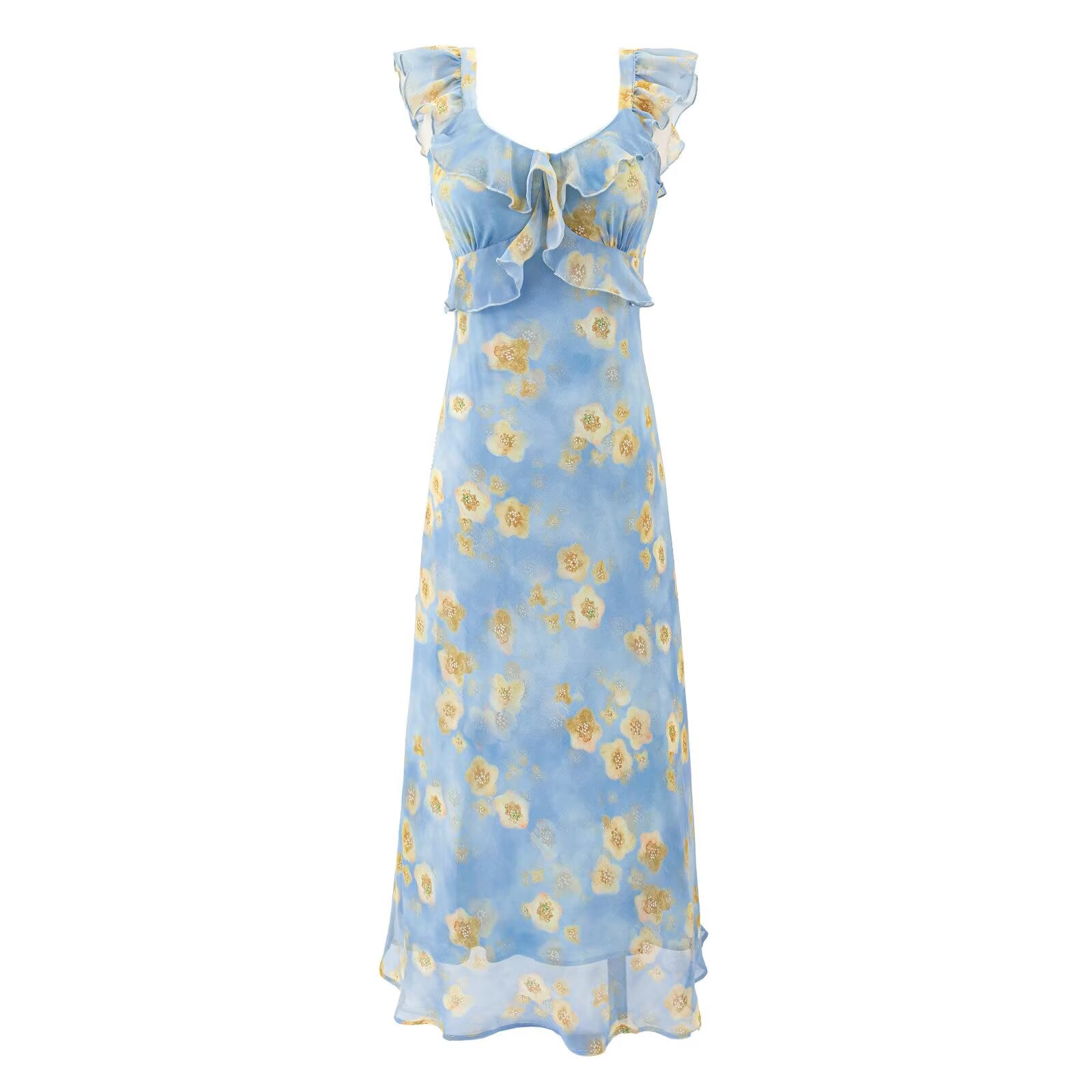 Women Clothing Summer High Waist Ruffled Dress Printed Sexy Vacation by Ragazza