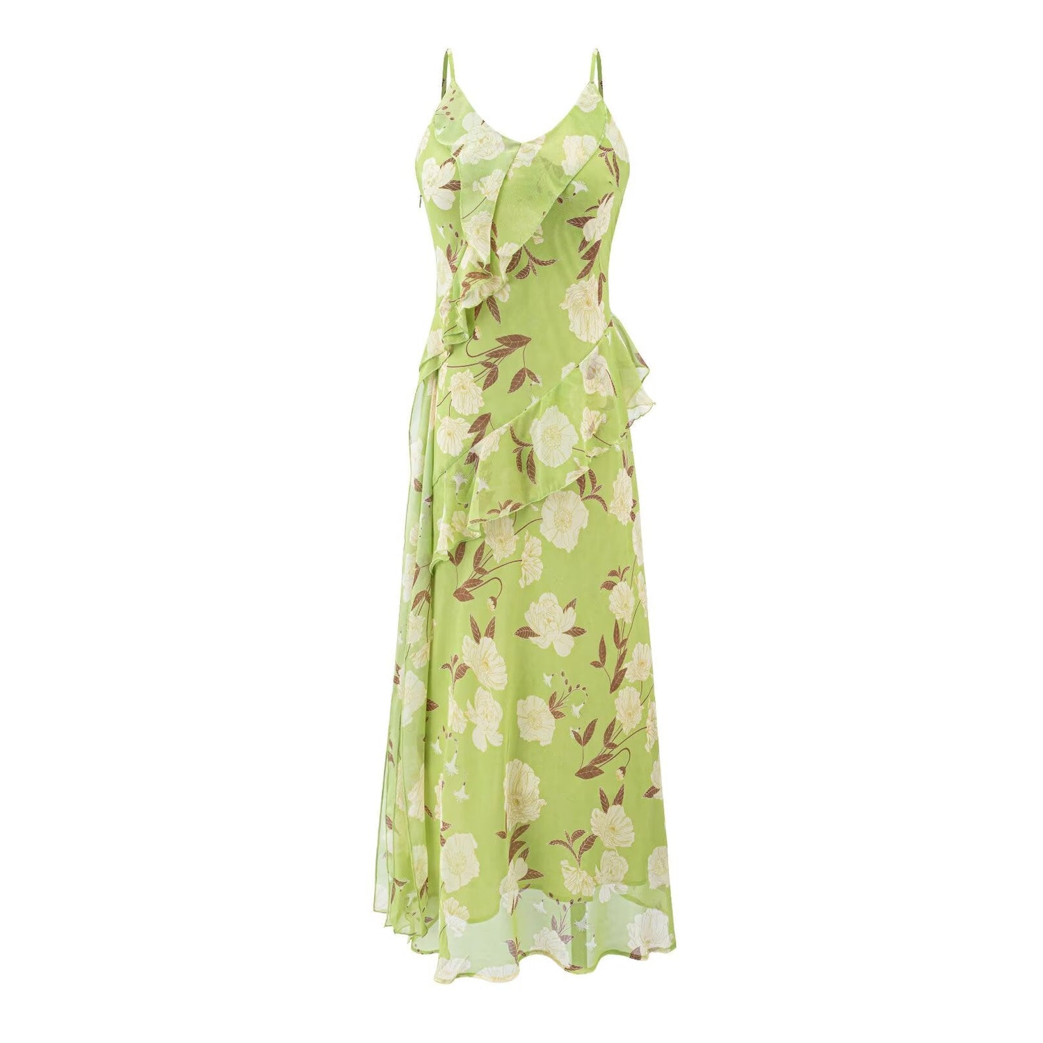 Women Clothing Summer French Gentle V neck Floral Strap Seaside Vacation Dress by Ragazza