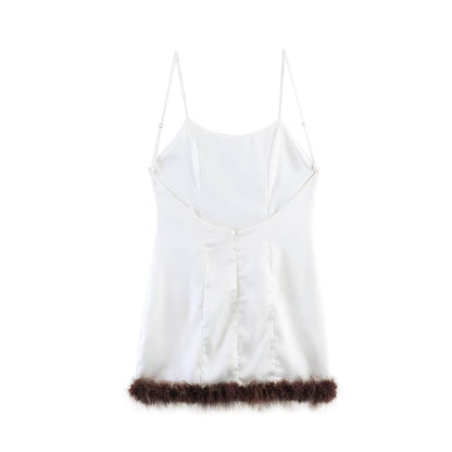 Women Clothing Western Classic All Match Furry Splicing Sling Dress by Ragazza