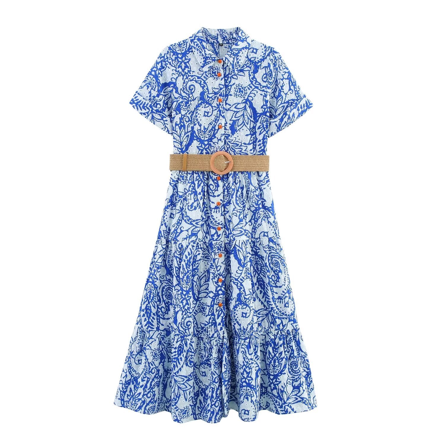 Women Clothing Summer Office with Belt Embroidery Dress by Ragazza