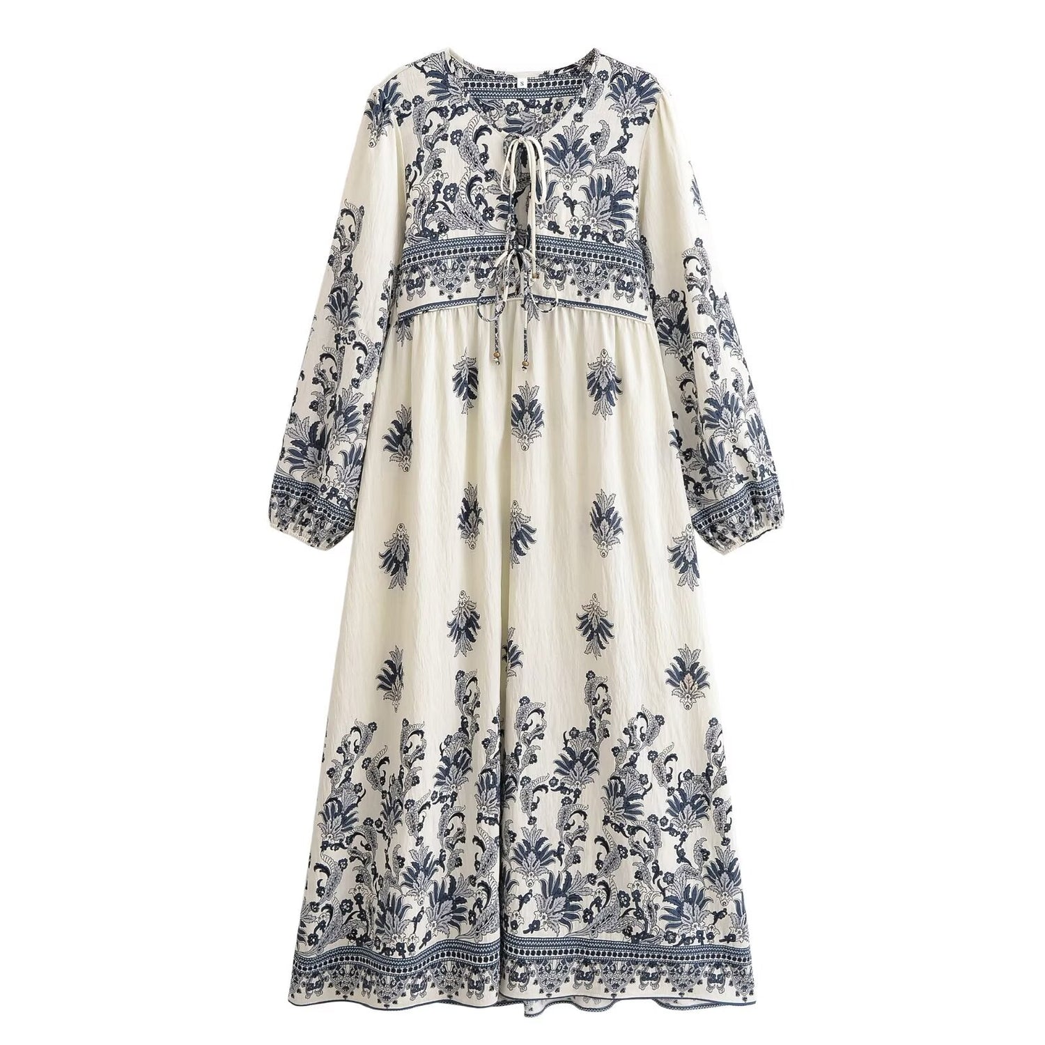 Women Loose Bohemian Flared Dress with Embroidered Tassel Print by Ragazza