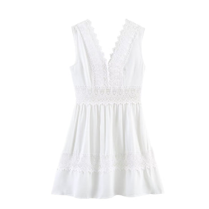 Summer Slim Waist Lace Short Stitching Dress by Ragazza