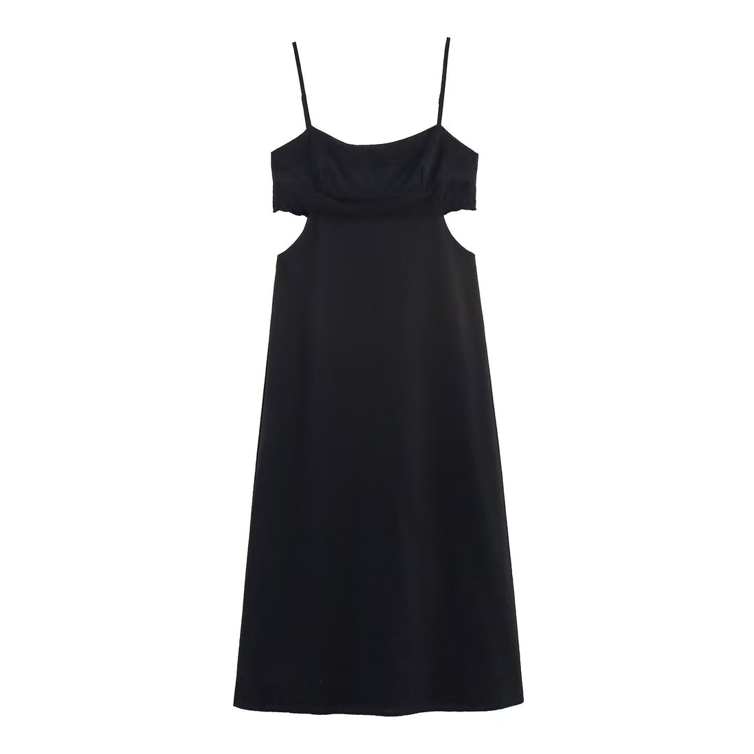 Elegant Black Slim Fit Slimming Lace Stitching Side Waist Split Sling Dress by Ragazza