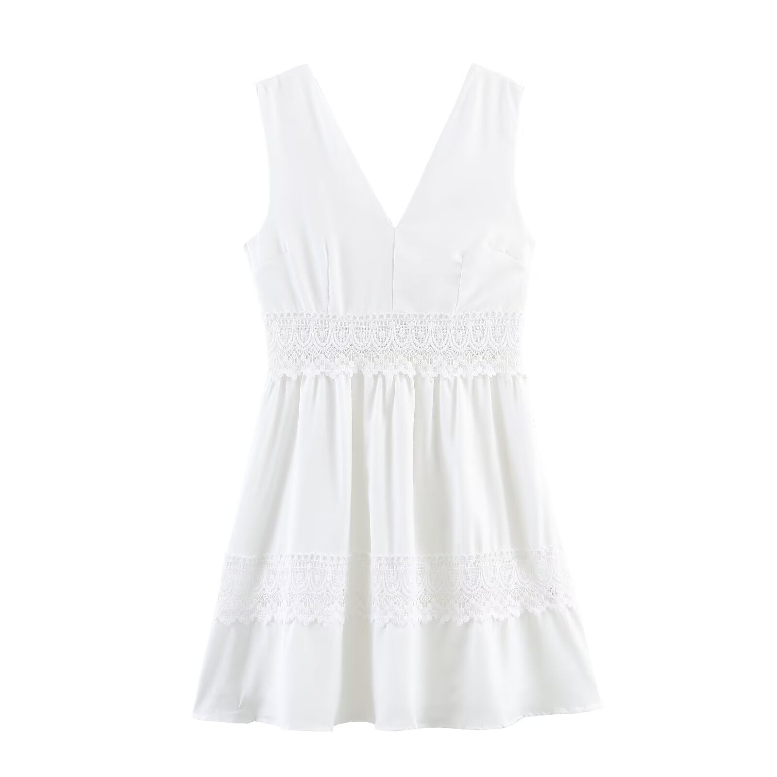 Women Clothing Summer Slim Waist Lace Short Stitching Dress by Ragazza