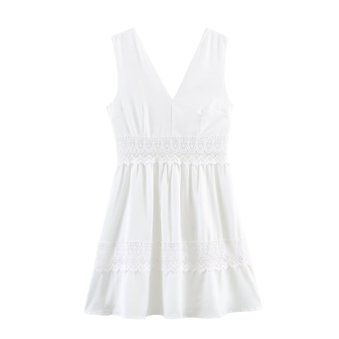 Women Clothing Summer Slim Waist Lace Short Stitching Dress by Ragazza