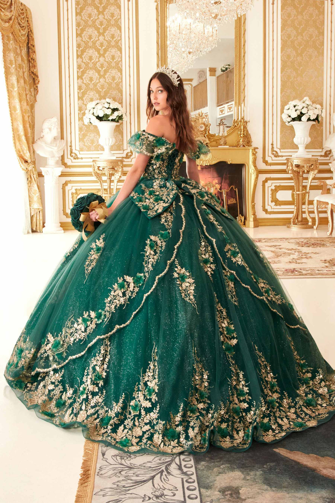 Ladivine 15701 Floral Off the Shoulder A-line Quince Ball Gown by DiscountDressShop