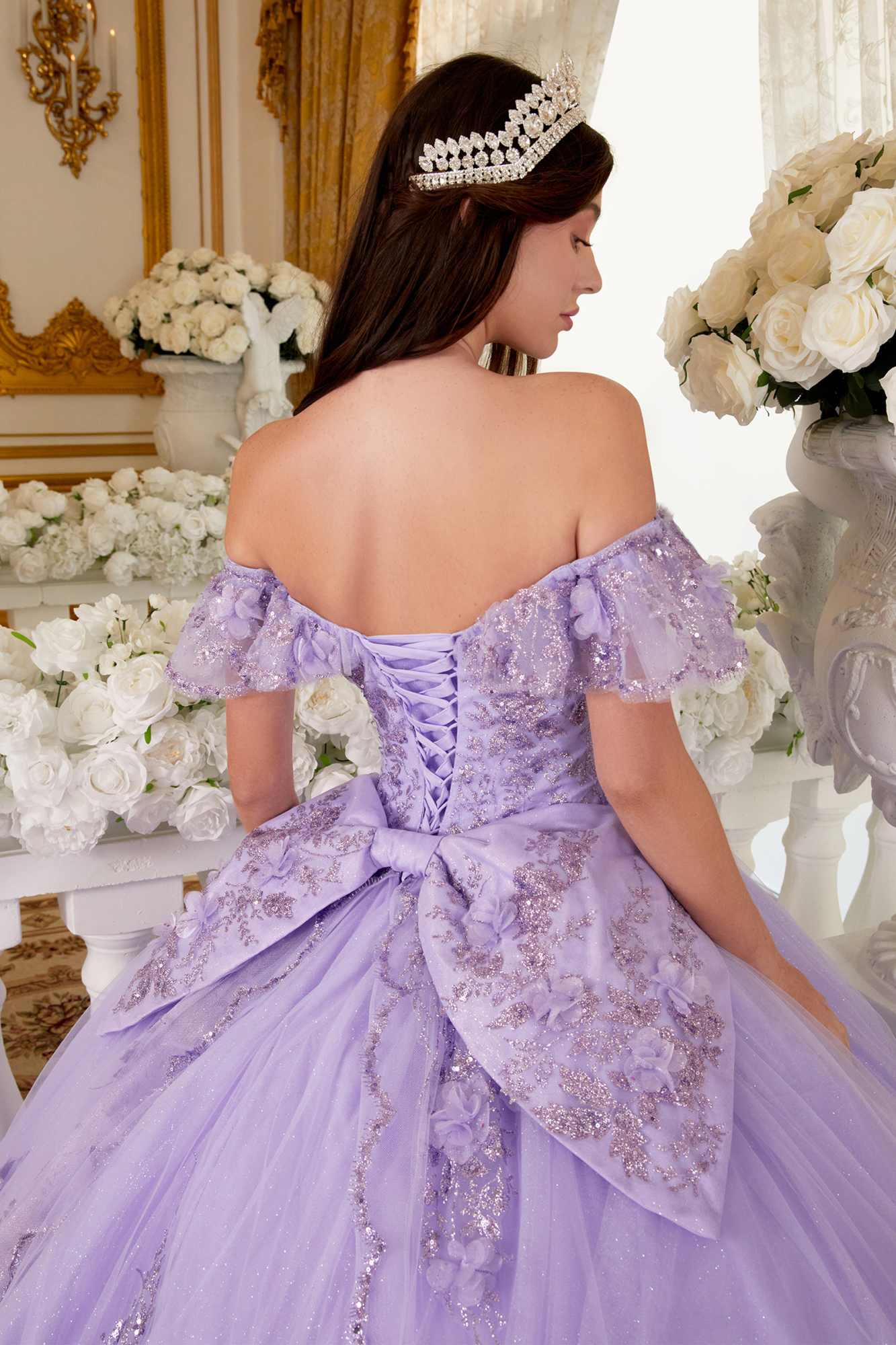 Ladivine 15701 Floral Off the Shoulder A-line Quince Ball Gown by DiscountDressShop