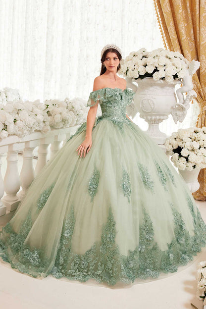Ladivine 15701 Floral Off the Shoulder A-line Quince Ball Gown by DiscountDressShop