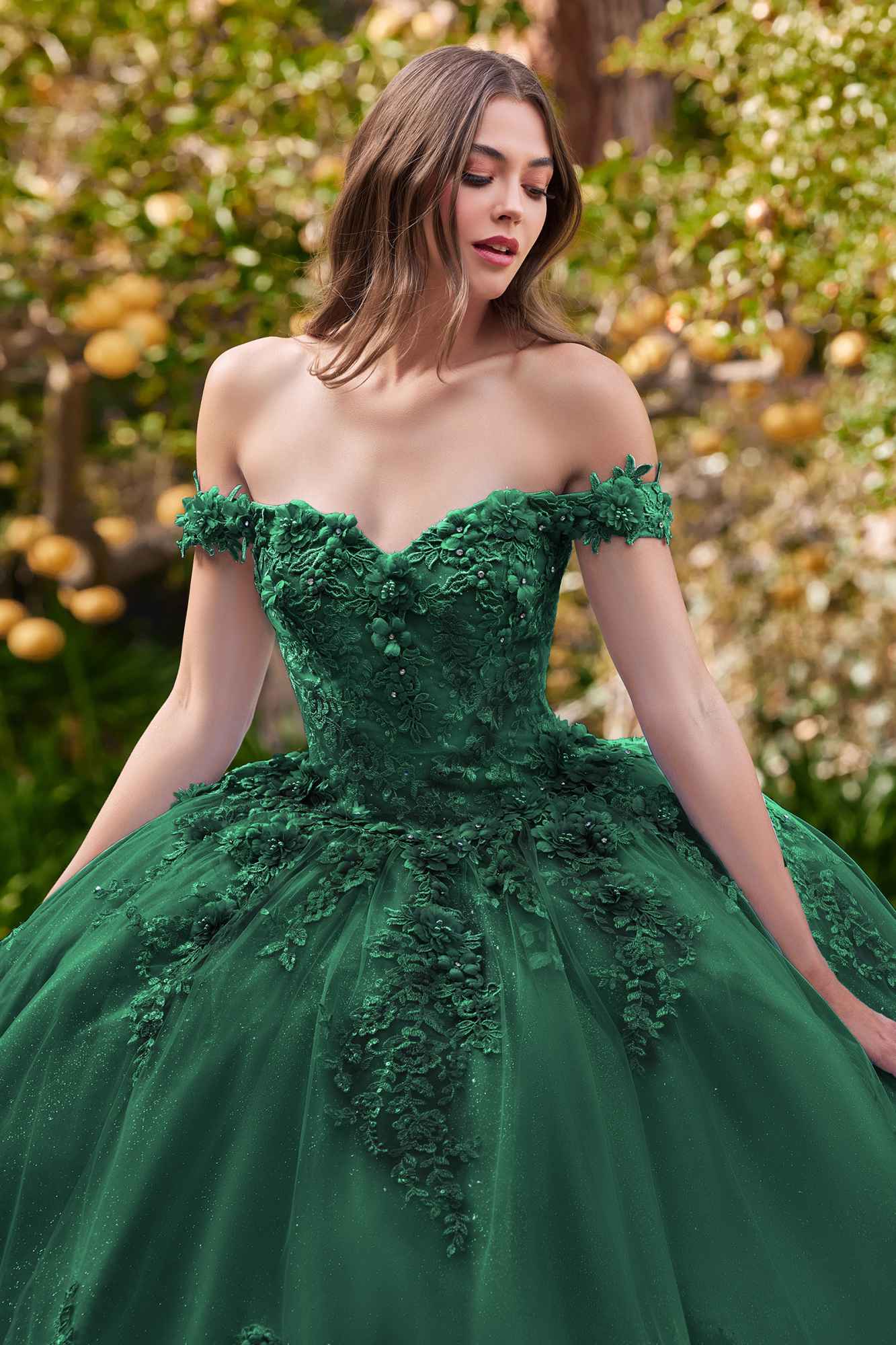 Ladivine 15702 Floral Off the Shoulder Floral Quince Ball Gown by DiscountDressShop