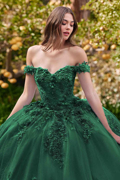 Ladivine 15702 Floral Off the Shoulder Floral Quince Ball Gown by DiscountDressShop