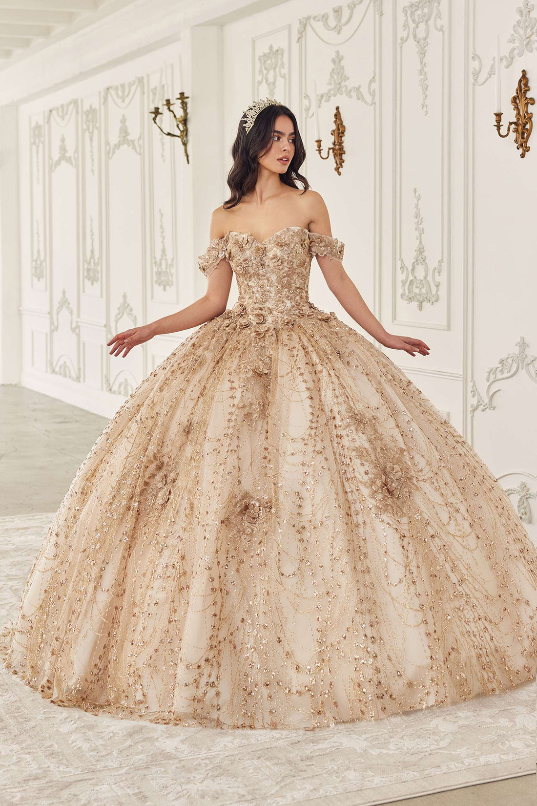 Ladivine 15712 Long Off the Shoulder Corset Poofy Quinceanera Dress by DiscountDressShop