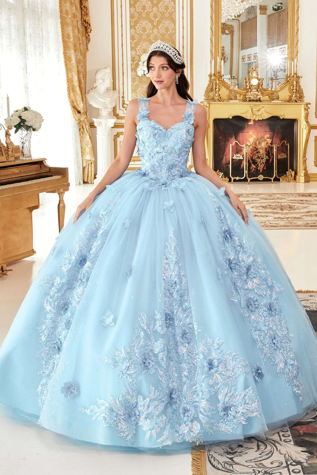 Ladivine 15713 Long Off the Shoulder A-Line Floral Applique Ball Gown by DiscountDressShop