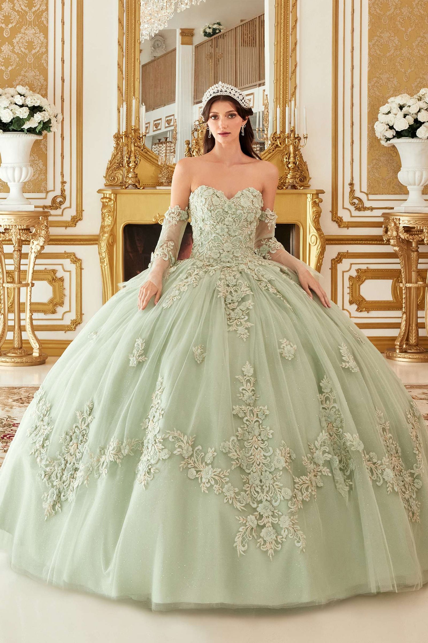 Ladivine 15714 Long Poofy Cinderella A-Line Ballgown Strapless with Gloves by DiscountDressShop