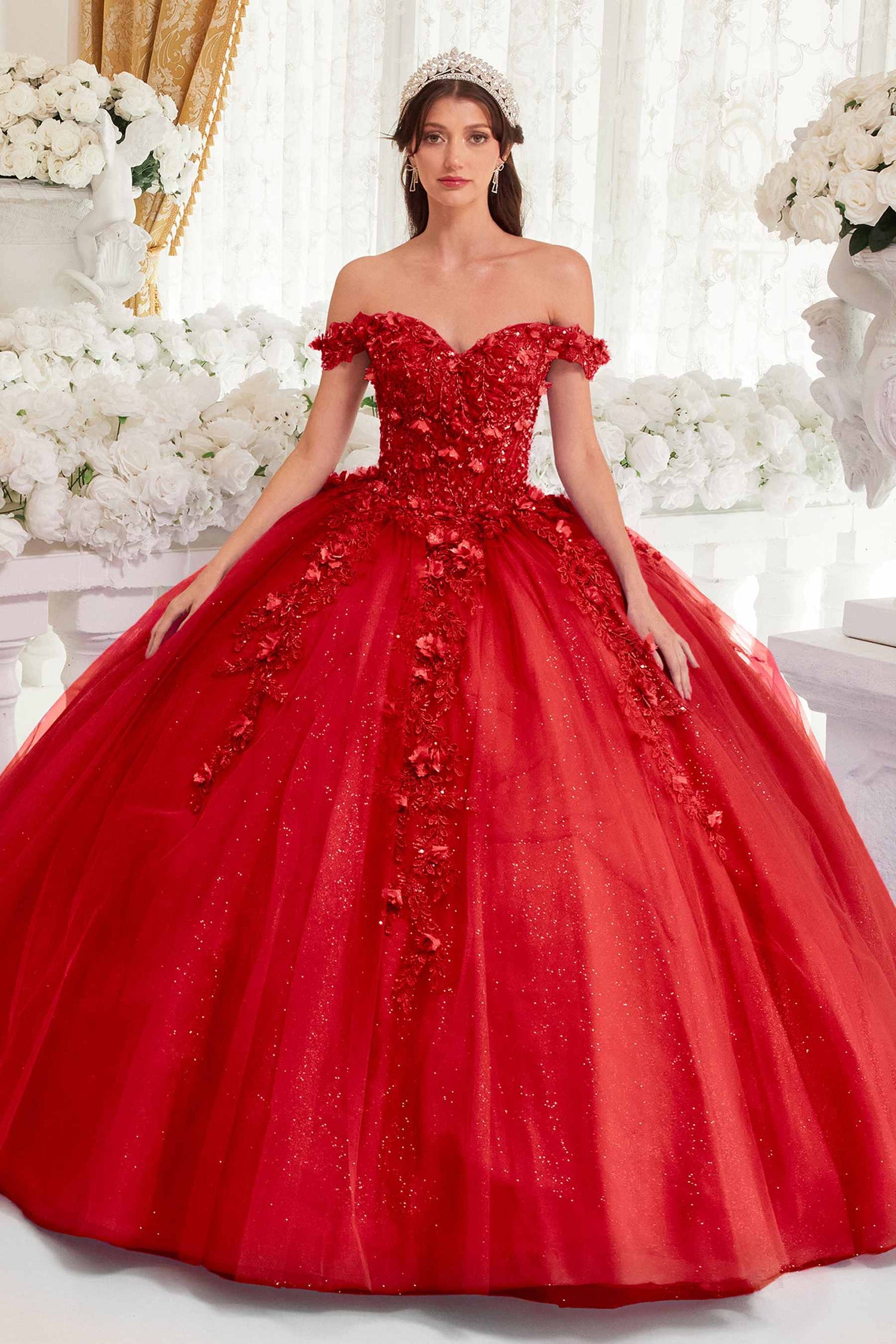 Ladivine 15717 Off the Shoulder 3D Floral Applique Quinceanera Gown by DiscountDressShop