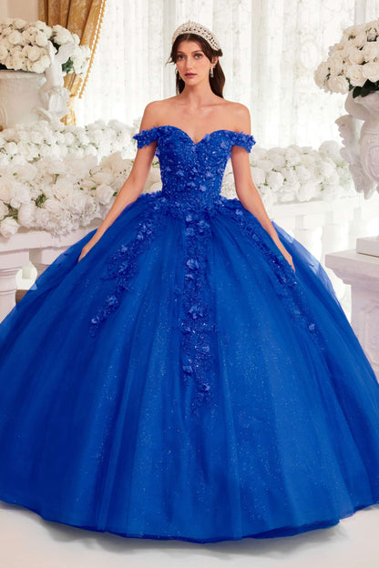 Ladivine 15717 Off the Shoulder 3D Floral Applique Quinceanera Gown by DiscountDressShop