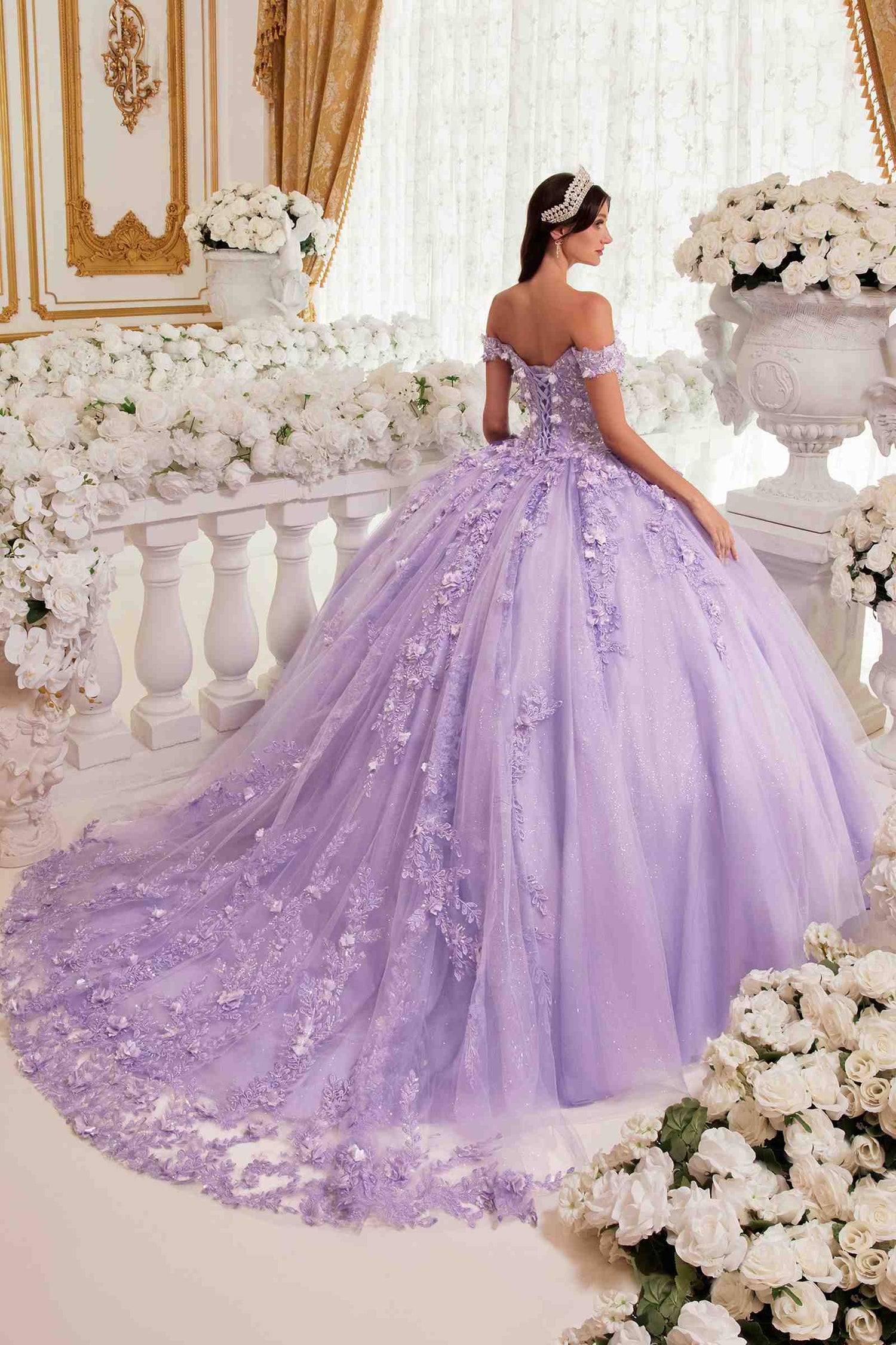 Ladivine 15717 Off the Shoulder 3D Floral Applique Quinceanera Gown by DiscountDressShop