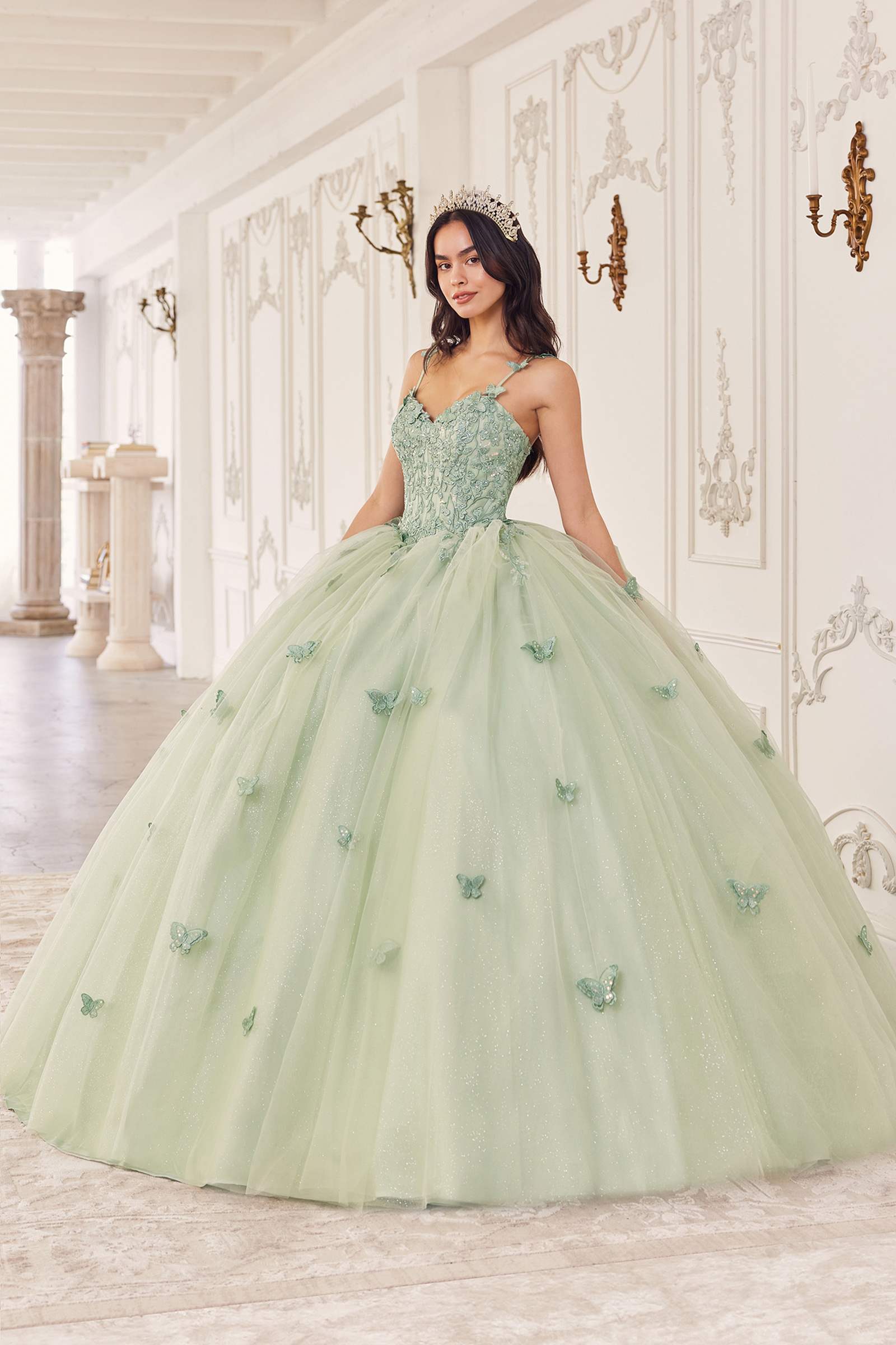 Ladivine 15718 Long Princess Layered Tulle 3D Applique Ball Gown by DiscountDressShop