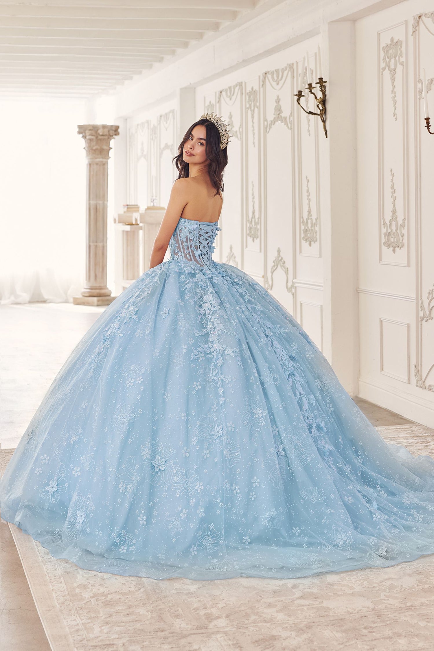 Ladivine 15719 Long Poofy Quinceanera Gown With Tulle Cape by DiscountDressShop