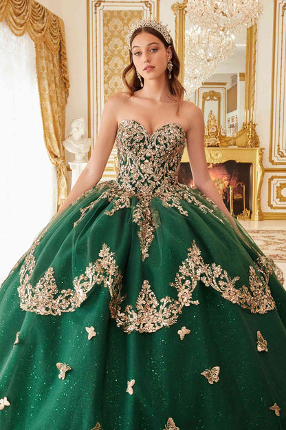 Ladivine 15721 Long Strapless Tulle Cape Sleeve Ball Gown by DiscountDressShop