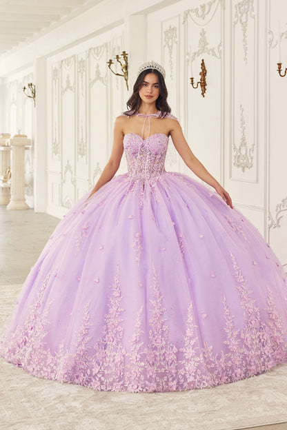 Ladivine 15723 Long Poofy A-Line Quinceanera Gown with Tulle Cape by DiscountDressShop