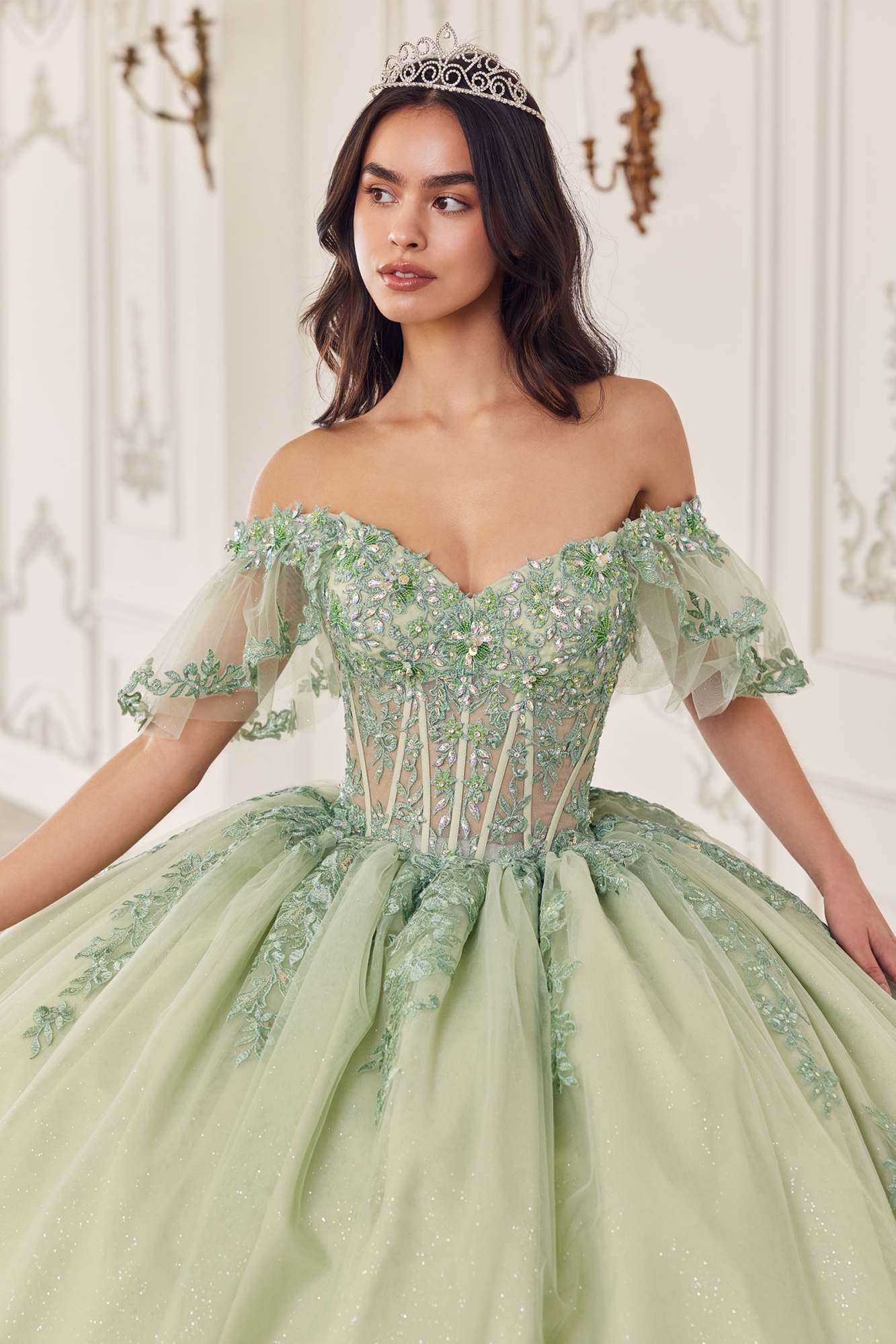 Ladivine 15725 Off Shoulder Half Sleeve Poofy Quinceanera Gown by DiscountDressShop