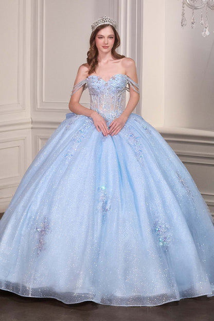 Ladivine 15735 Off the Shoulder Beaded Corset Bodice Quinceanera Ball Gown by DiscountDressShop