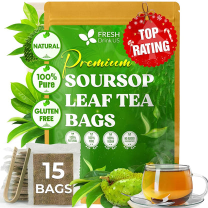 Premium Soursop Leaves Tea bags, Dried Soursop Leaves, Soursop Leaf Powder, Guanabana Leaves Tea, Hoja Guanabana Tea by FreshDrinkUS - Natural and Premium Herbal Tea