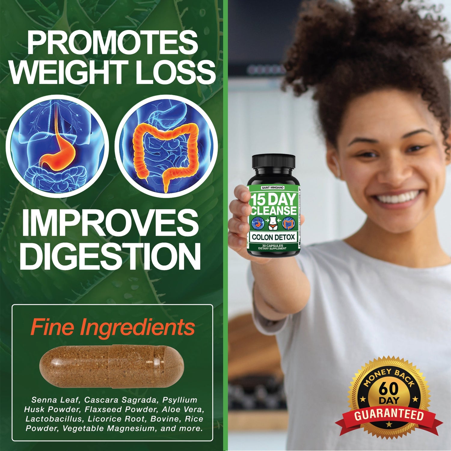 15 Day Cleanse | Colon Detox with Natural Laxative for Constipation &amp; Bloating. by Saint Mingiano - Supplements &amp; Wellness Dedicated to Holistic Health