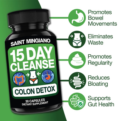 15 Day Cleanse | Colon Detox with Natural Laxative for Constipation &amp; Bloating. by Saint Mingiano - Supplements &amp; Wellness Dedicated to Holistic Health