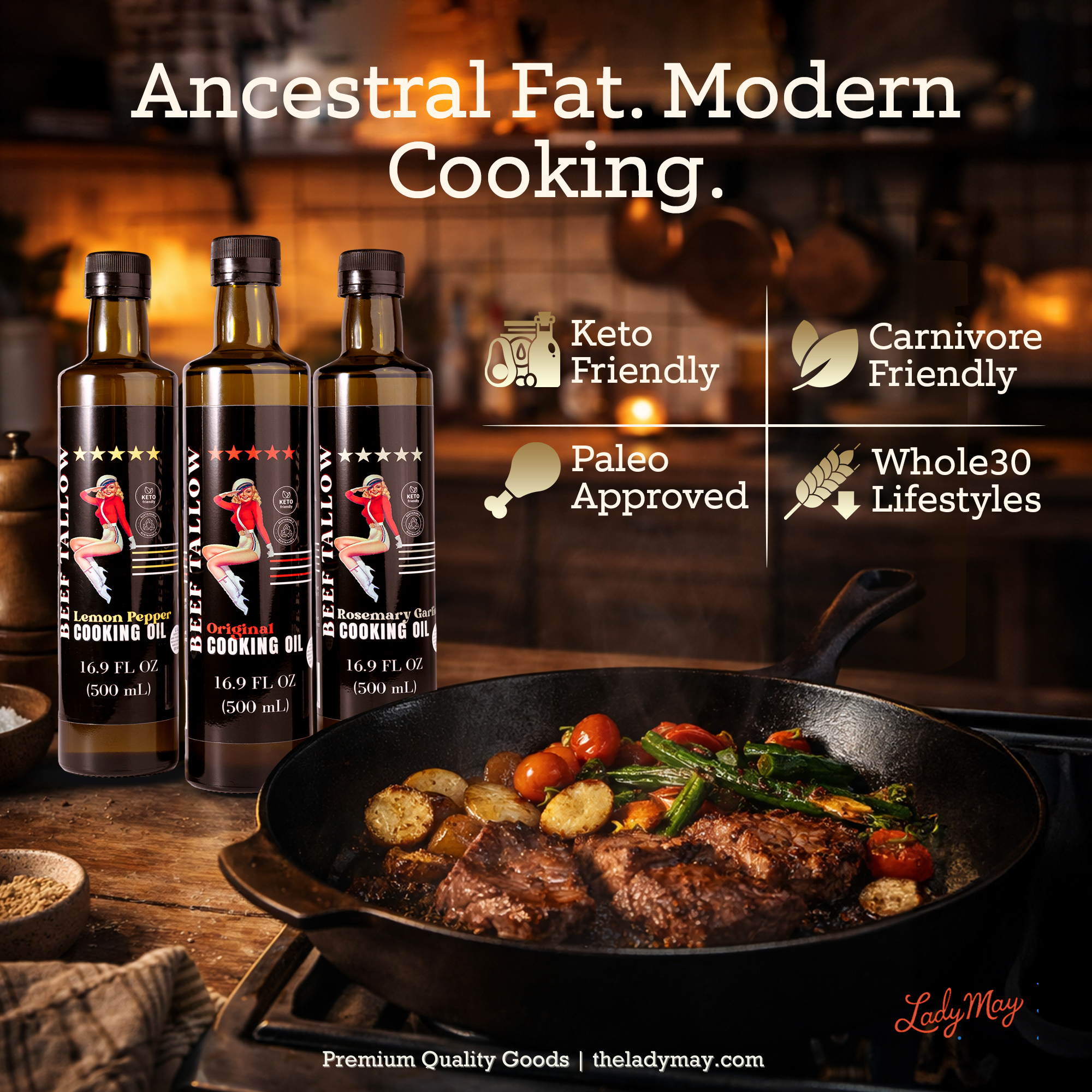 Premium Grass-Fed Beef Tallow Cooking Oil - Restaurant-Proven | Choose Your Flavor by The Lady May