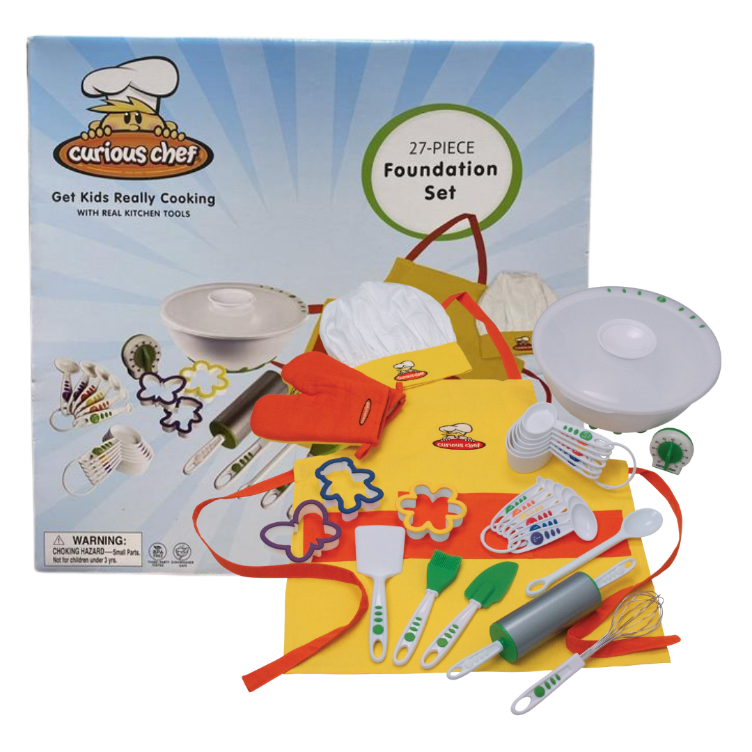 Curious Chef 27-Piece Foundation Cooking Set for Kids (Real Kitchen Tools) by Farmacias Savia