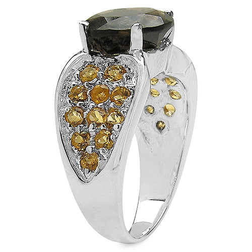 3.78 Carat Genuine Smoky Quartz &amp; Citrine .925 Sterling Silver Ring