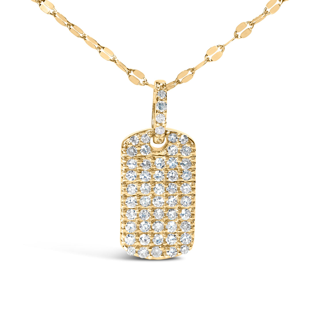 18K Yellow Gold Plated.925 Sterling Silver 1/3 Cttw Diamond Studded Dog Tag 18" Pendant Necklace (I-J Color, I2-I3 Clarity)