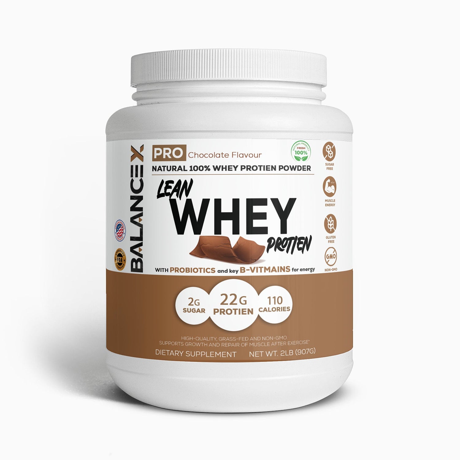 Natural Lean Whey Protein: Sculpt Your Strength (Chocolate) 2LBS - Clearance Sale by BalanceX