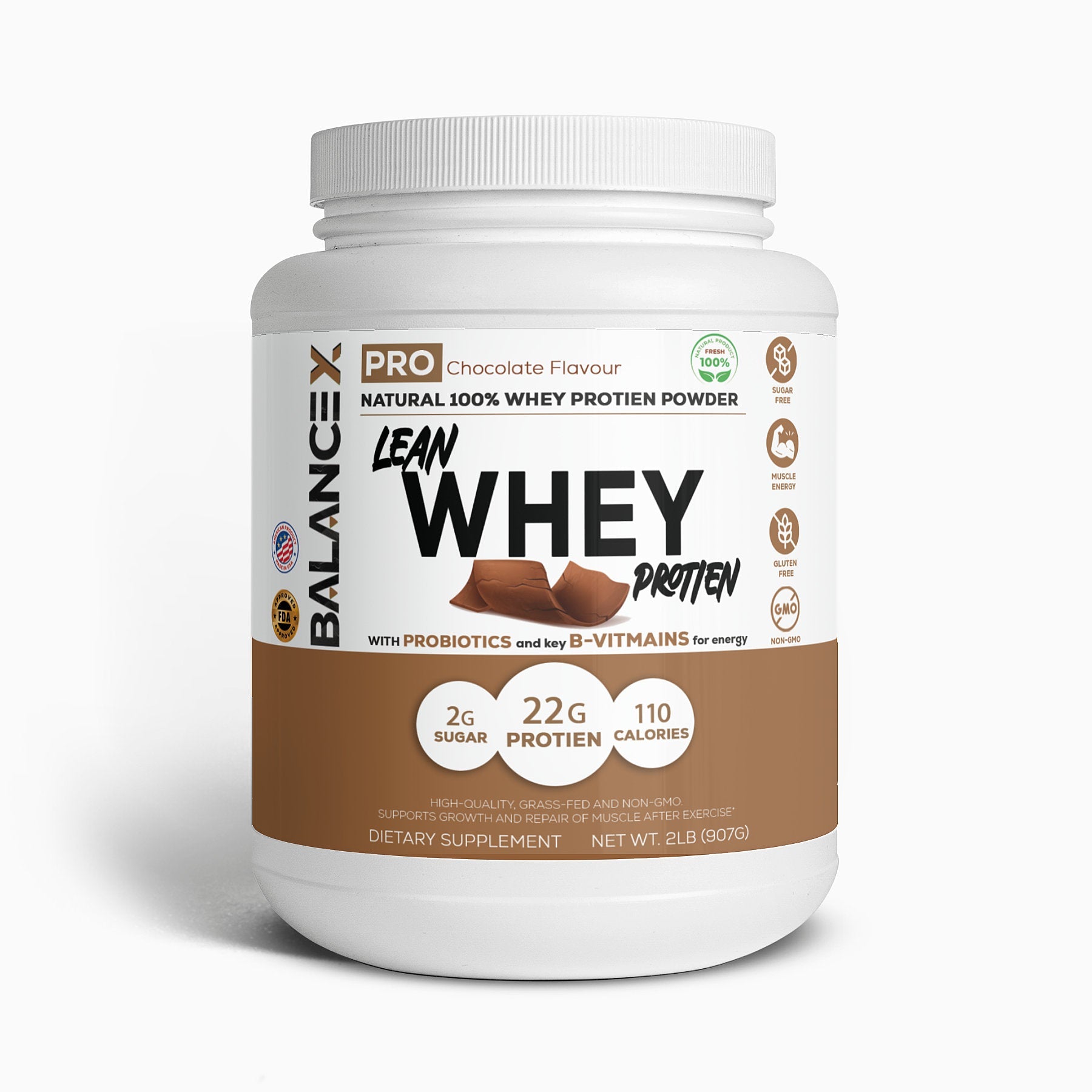 Natural Lean Whey Protein: Sculpt Your Strength (Chocolate) 2LBS - Clearance Sale by BalanceX
