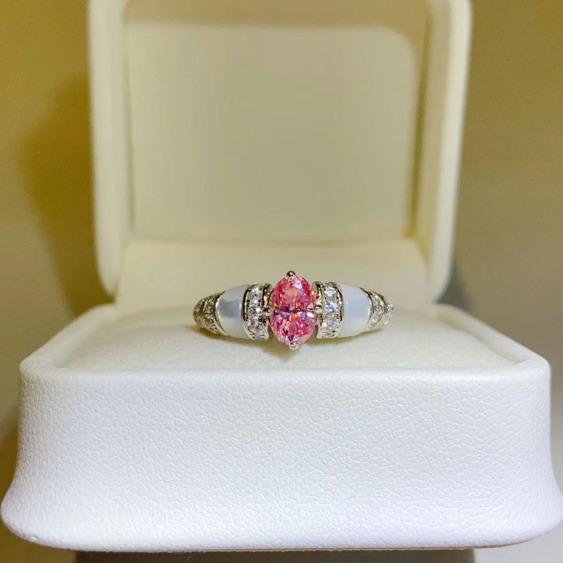 1 Carat Pink Oval-Cut Sparkala™ Pure Sterling Silver Ring by Sparkala