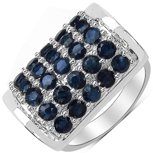 3.51 Carat Genuine Blue Sapphire &amp; White Diamond .925 Sterling Silver Ring