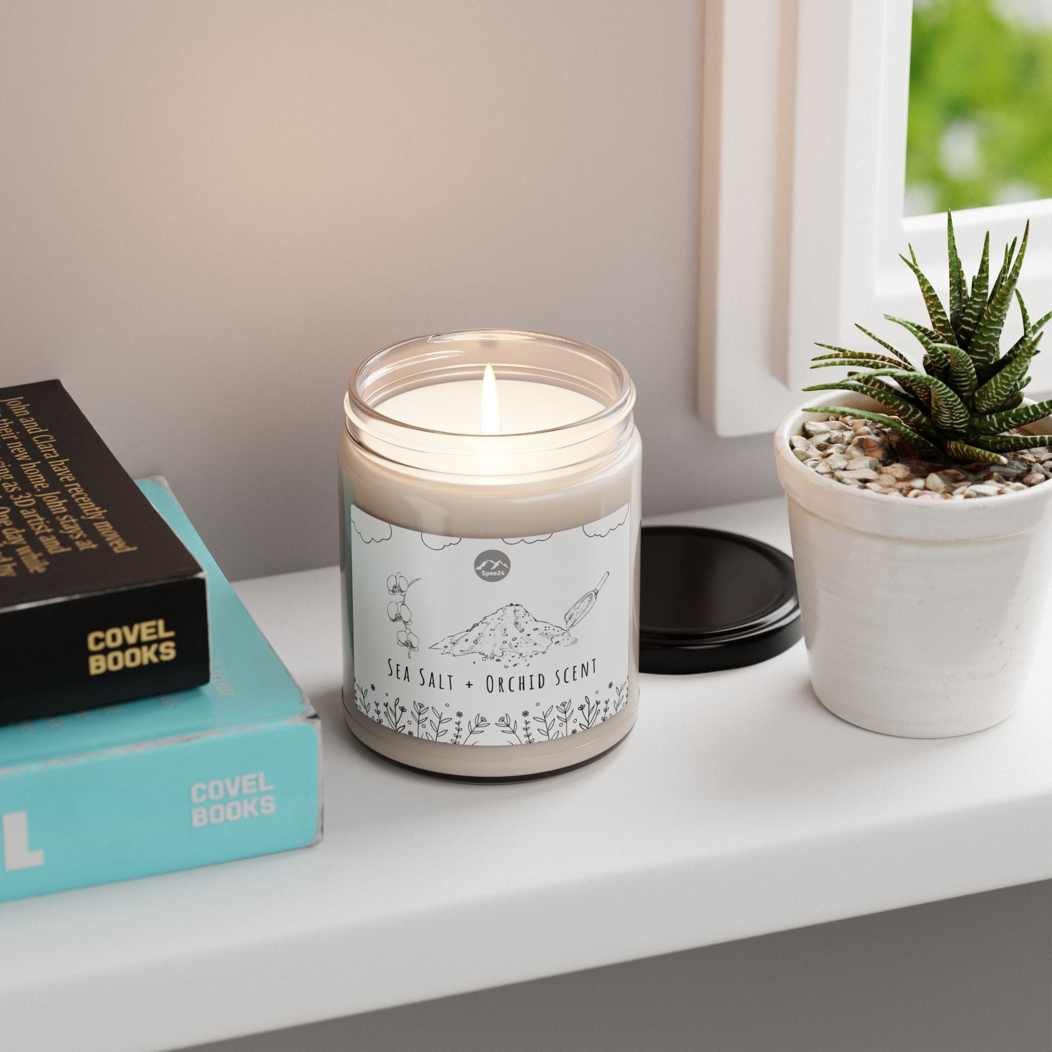 Serene Sea Salt + Orchid Scented Soy Candle, Natural Wellness Gift, Relaxation, Home Decor, Aromatherapy, Eco-Friendly -- 9 oz by Spee24, LLC