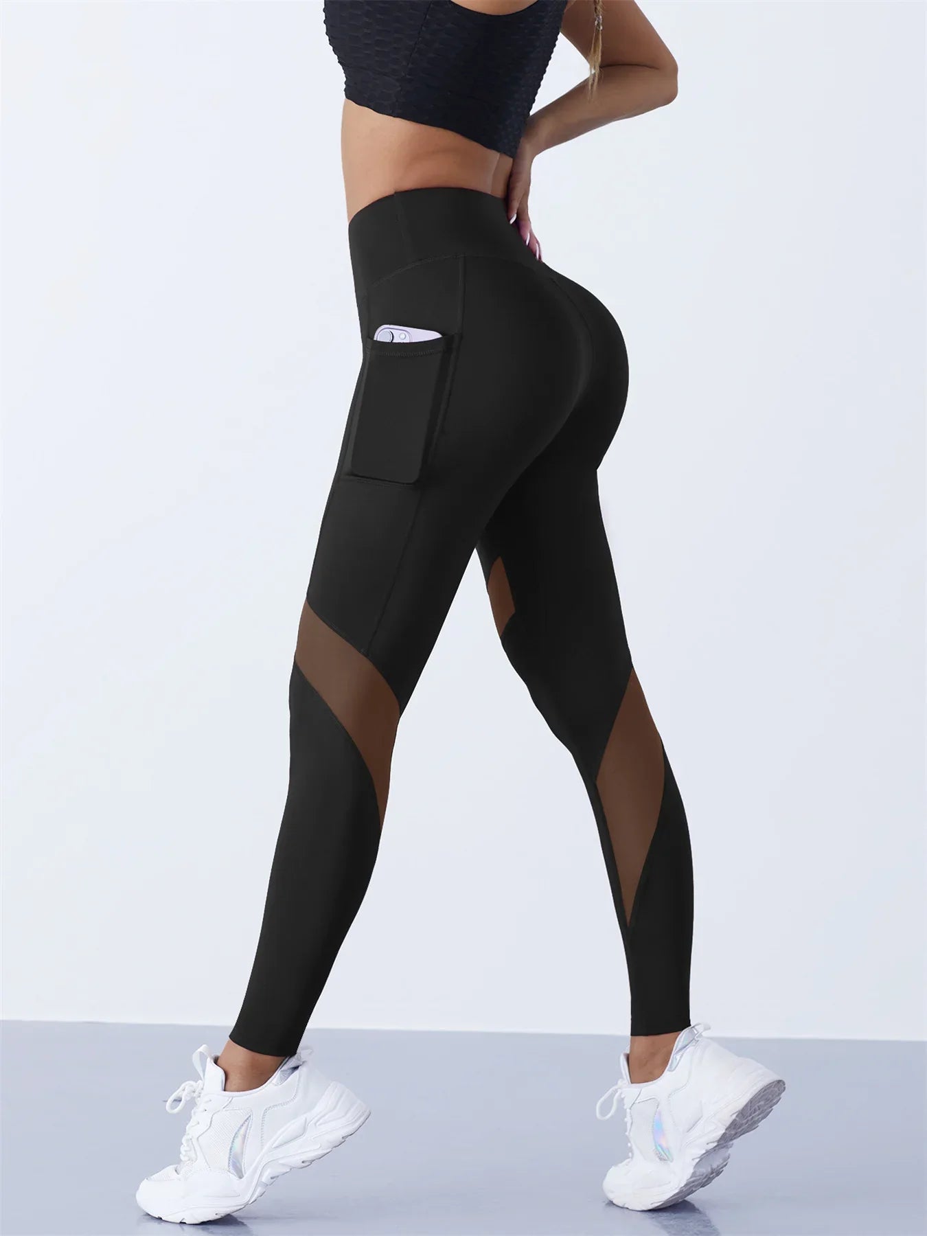 High-Waist Yoga Pants With See-through Tulle Splicing with Tummy Control - Clearance Sale by BalanceX