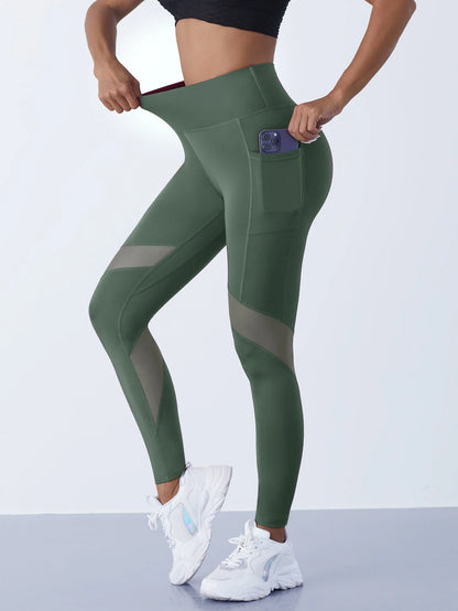 High-Waist Yoga Pants With See-through Tulle Splicing with Tummy Control - Clearance Sale by BalanceX