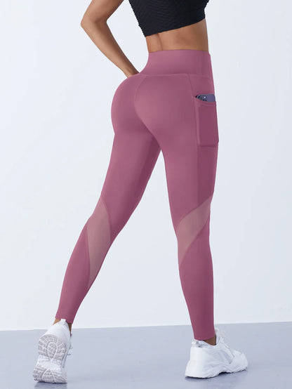 High-Waist Yoga Pants With See-through Tulle Splicing with Tummy Control - Clearance Sale by BalanceX