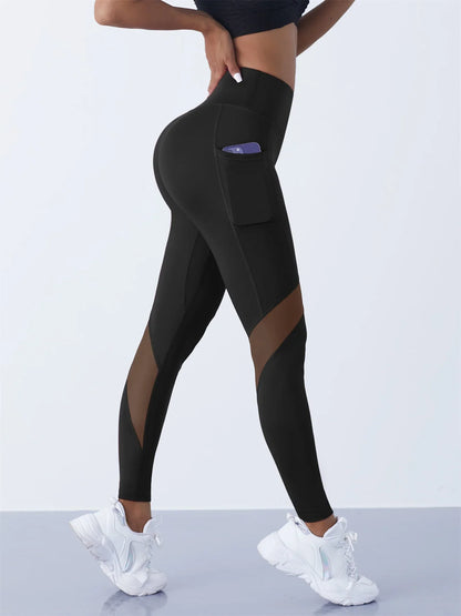 High-Waist Yoga Pants With See-through Tulle Splicing with Tummy Control - Clearance Sale by BalanceX