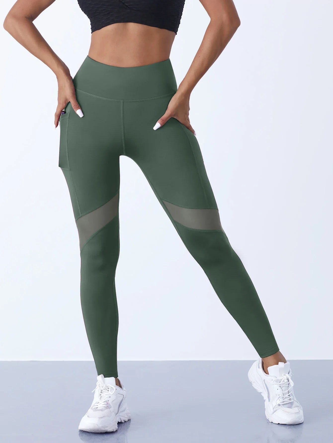 High-Waist Yoga Pants With See-through Tulle Splicing with Tummy Control - Clearance Sale by BalanceX