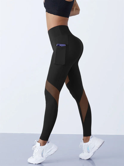High-Waist Yoga Pants With See-through Tulle Splicing with Tummy Control - Clearance Sale by BalanceX