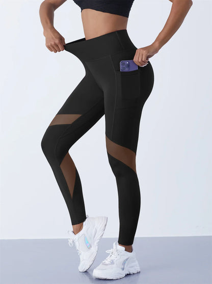 High-Waist Yoga Pants With See-through Tulle Splicing with Tummy Control - Clearance Sale by BalanceX