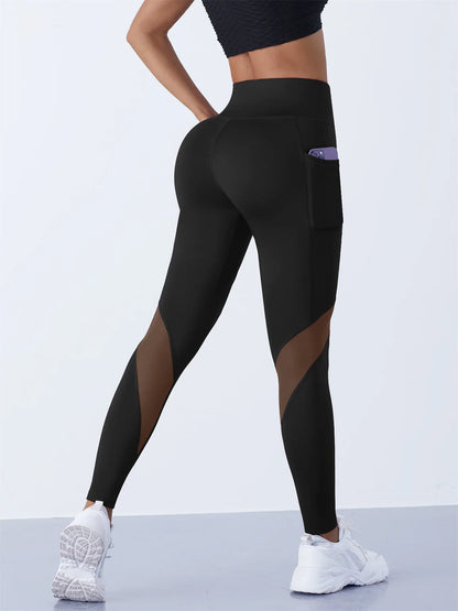High-Waist Yoga Pants With See-through Tulle Splicing with Tummy Control - Clearance Sale by BalanceX