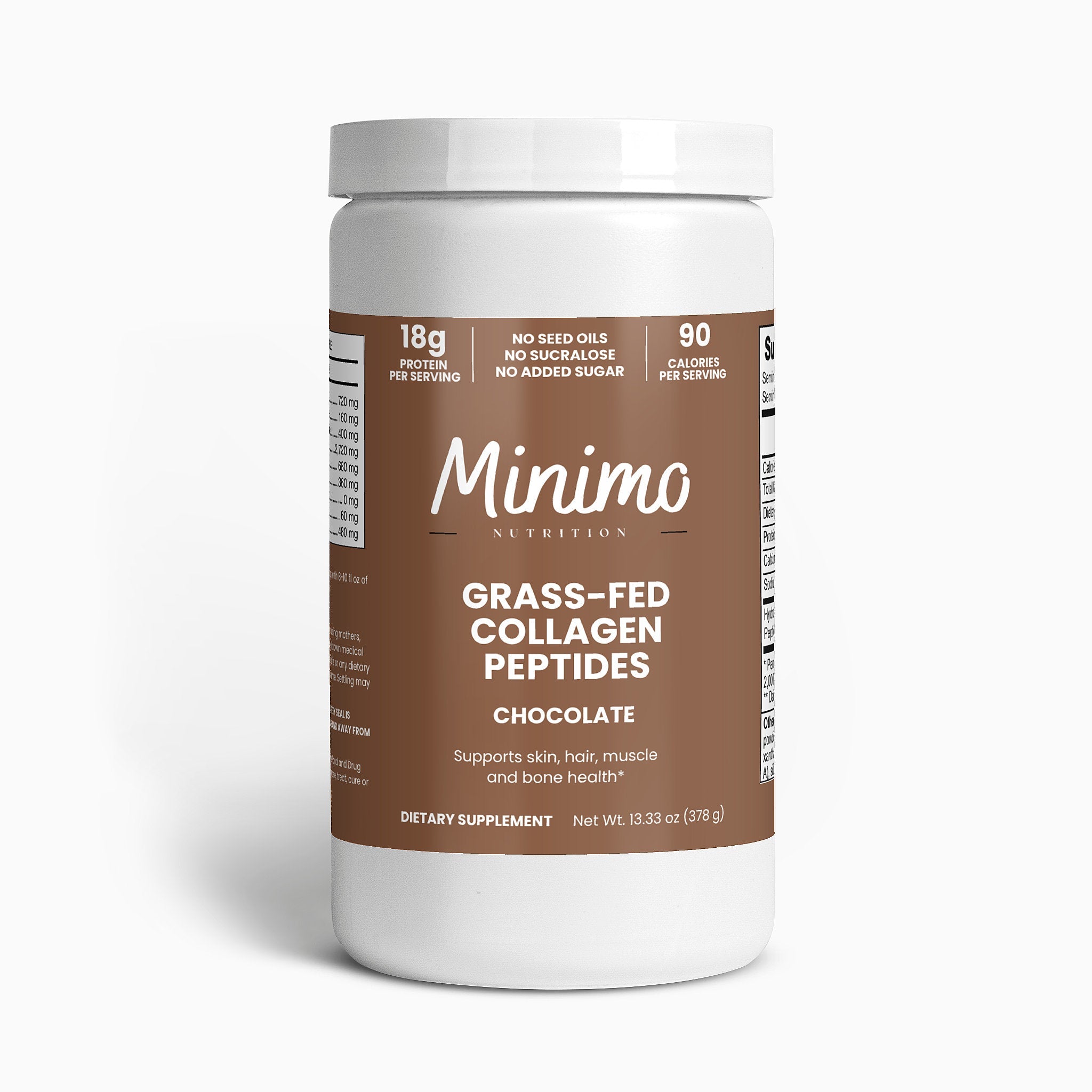 Grass-Fed Collagen Peptides Powder (Chocolate), 13.3 oz. by Minimo Nutrition