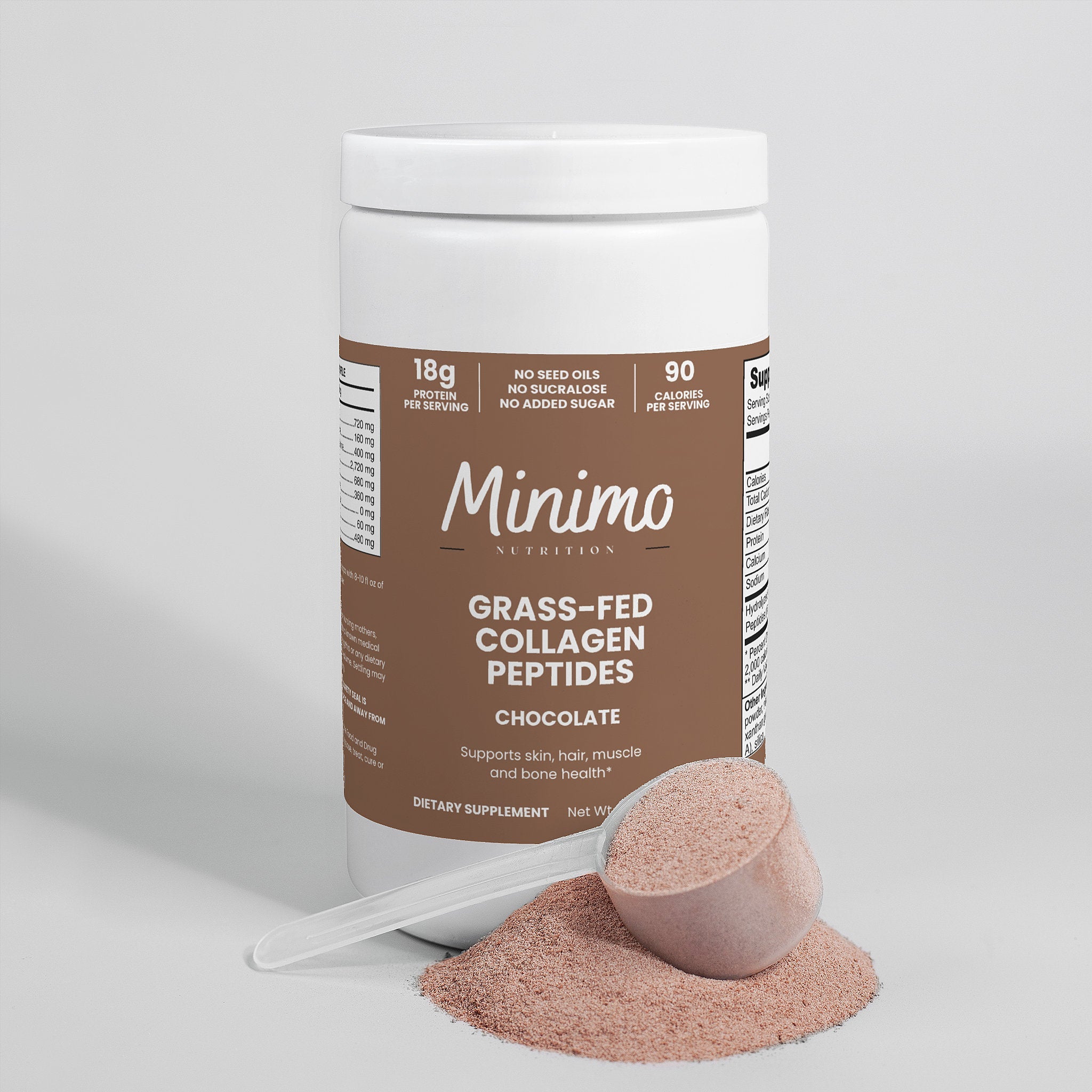 Grass-Fed Collagen Peptides Powder (Chocolate), 13.3 oz. by Minimo Nutrition