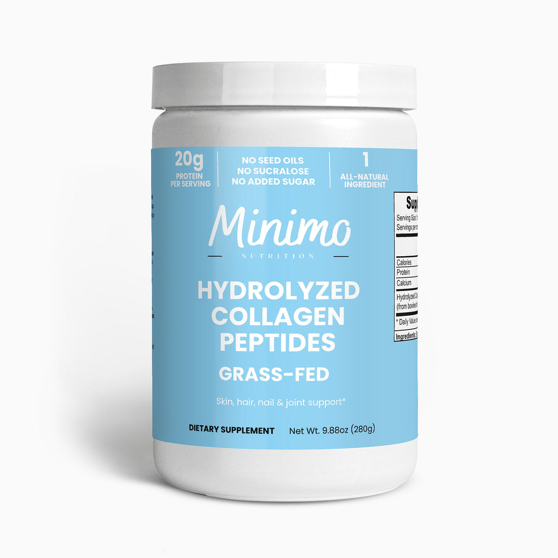 Grass-Fed Hydrolyzed Collagen Peptides, 9.9 oz by Minimo Nutrition